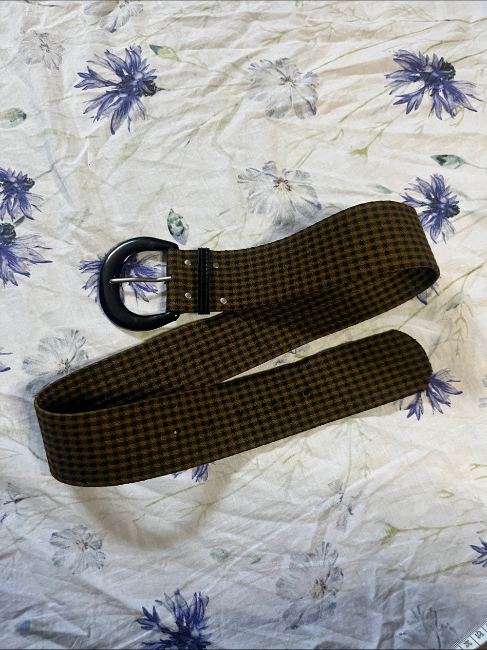 Plaid Wide Fabric Belt with Black Round Buckle
